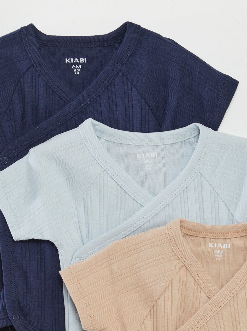 Lot de 3 bodies côtelés Bleu - Kiabi