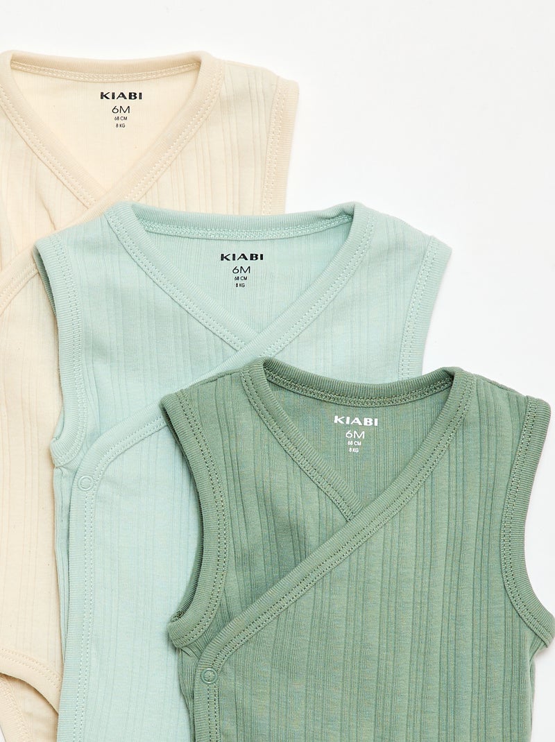Lot de 3 bodies côtelés Vert - Kiabi