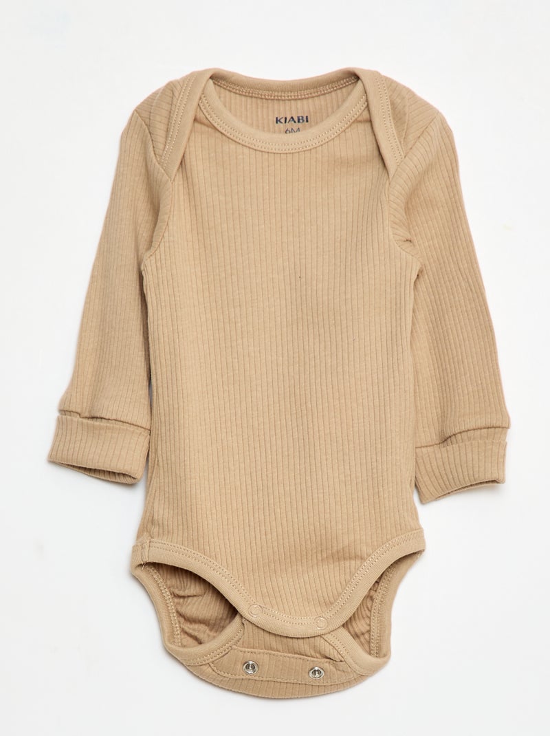 Lot de 3 bodies évolutifs col US et manches longues Beige - Kiabi