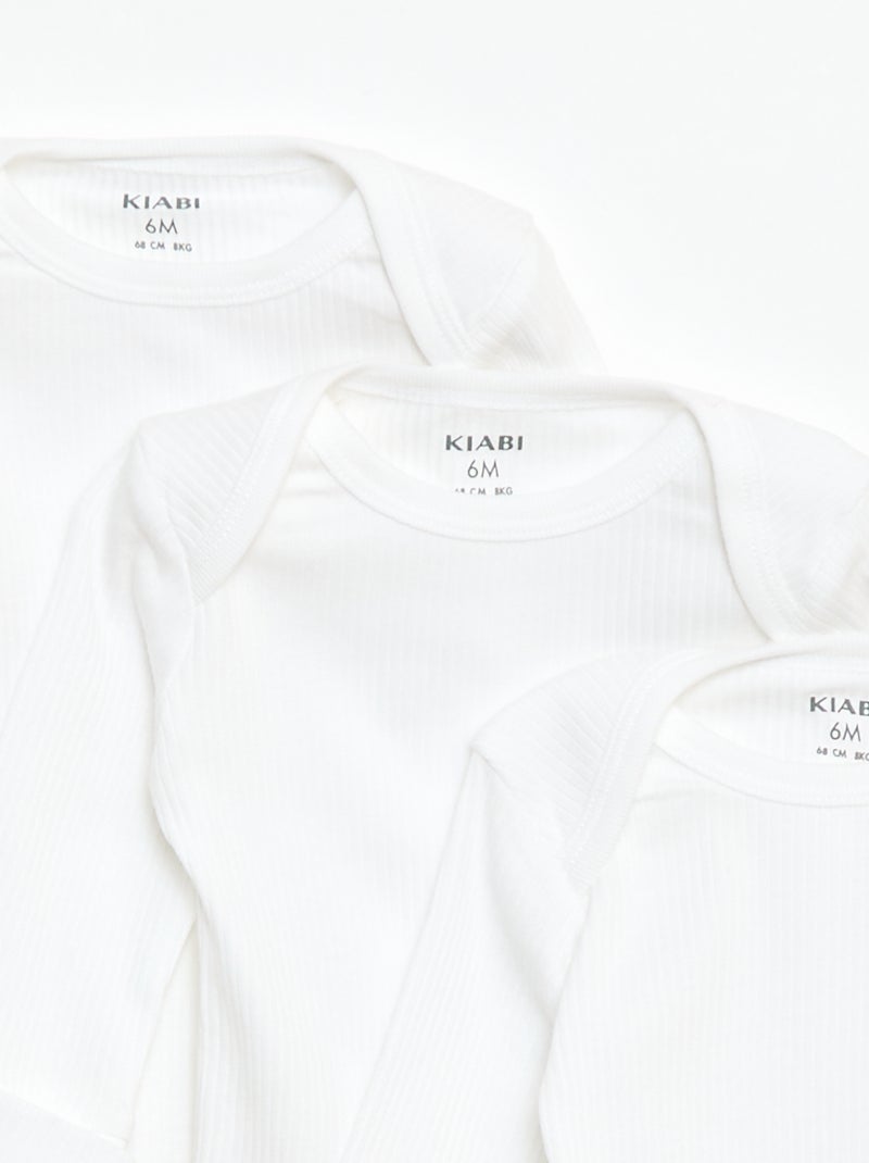 Lot de 3 bodies évolutifs col US et manches longues Blanc - Kiabi