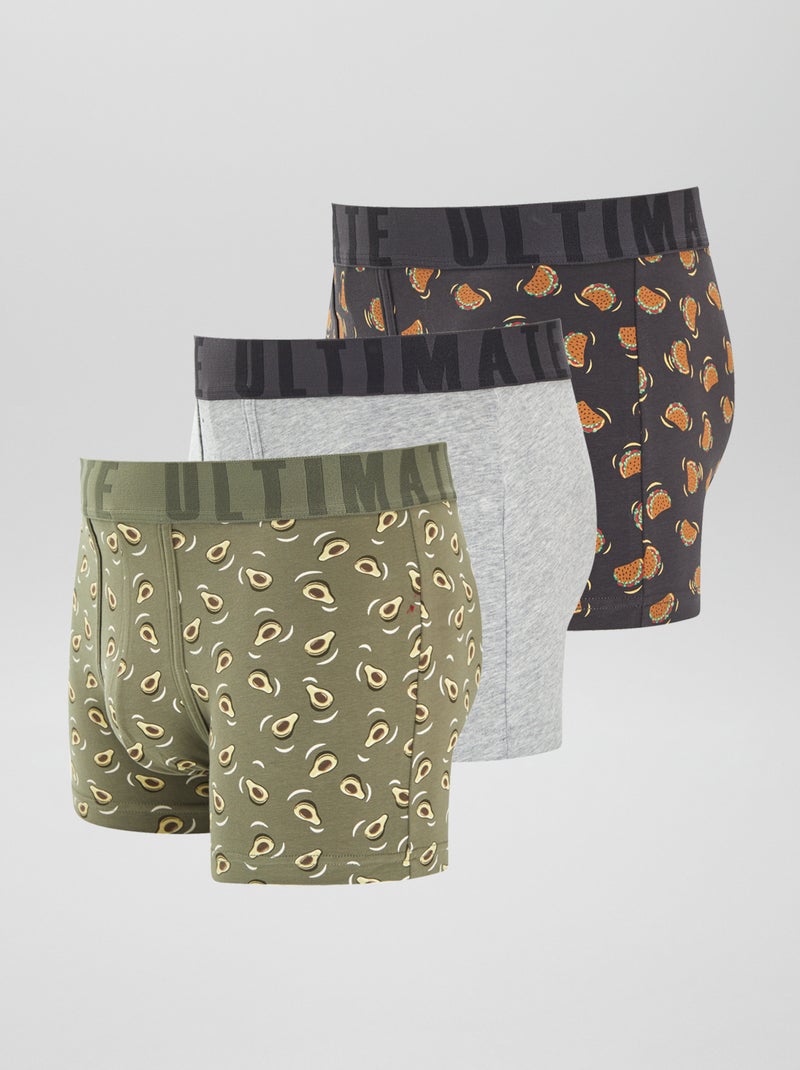 Lot de 3 boxers fantaisie Vert/gris - Kiabi