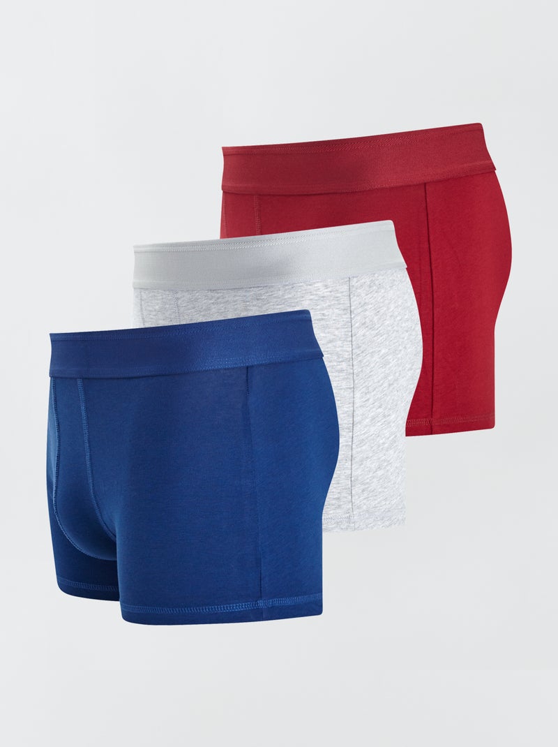 Lot de 3 boxers unis Bleu/rouge/gris - Kiabi