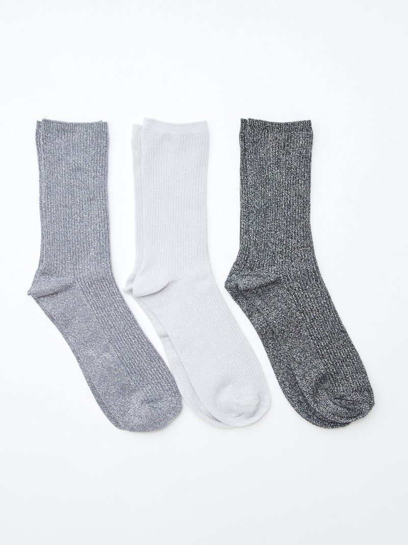 Lot de 3 chaussettes à pailettes en coton Gris - Kiabi