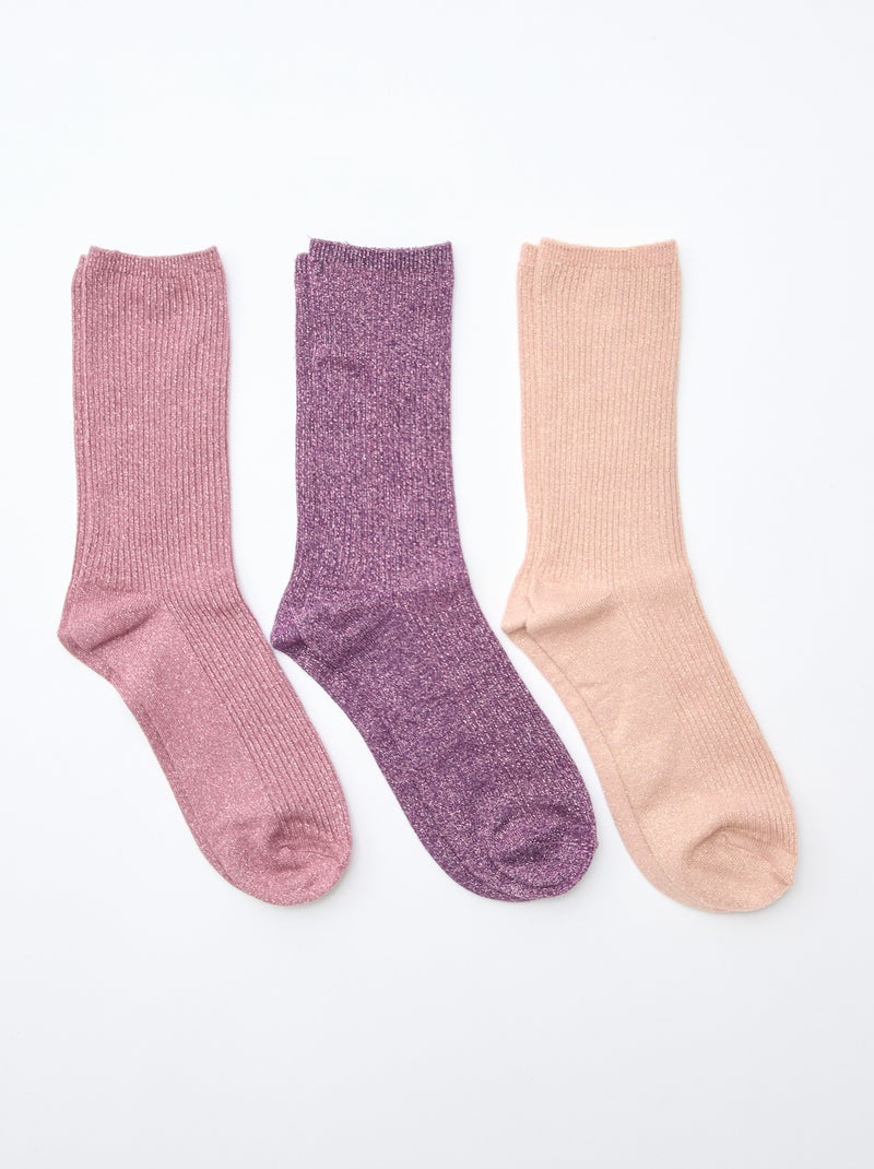 Lot de 3 chaussettes à pailettes en coton Violet - Kiabi