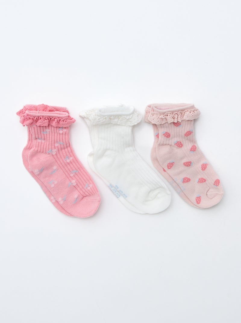 Lot de 3 chaussettes imprimées Rose - Kiabi
