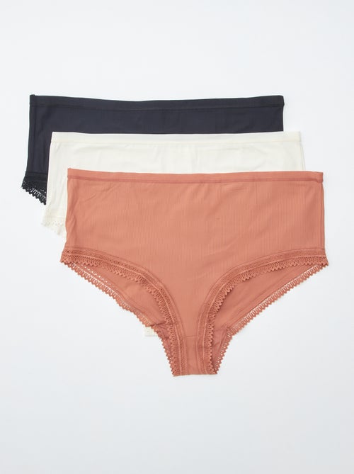 Lot de 3 culottes côtelées avec dentelle - Kiabi