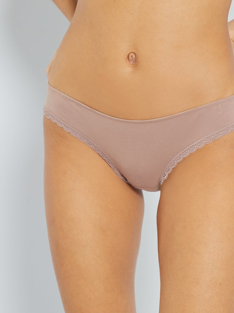 Lot de 3 culottes coton dentelle écru/vieux rose/gris foncé - Kiabi