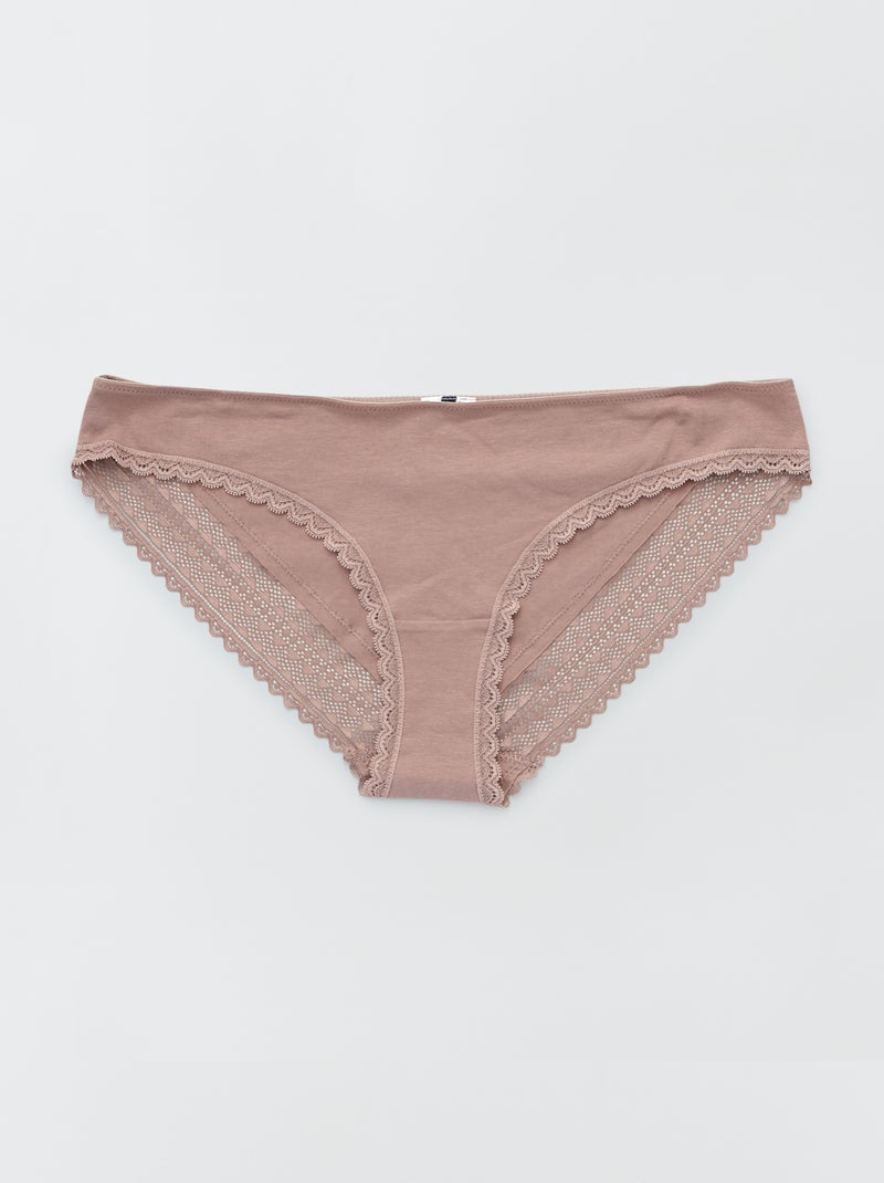 Lot de 3 culottes coton dentelle écru/vieux rose/gris foncé - Kiabi