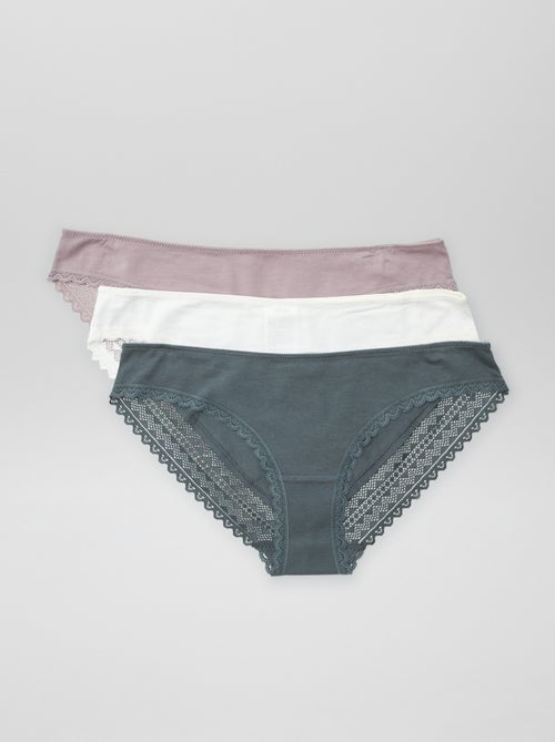Lot de 3 culottes coton dentelle - Kiabi