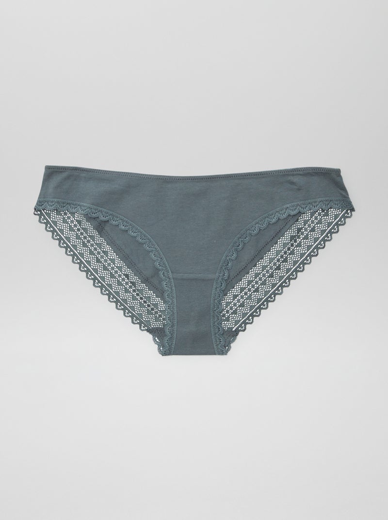 Lot de 3 culottes coton dentelle Rose/gris/blanc - Kiabi