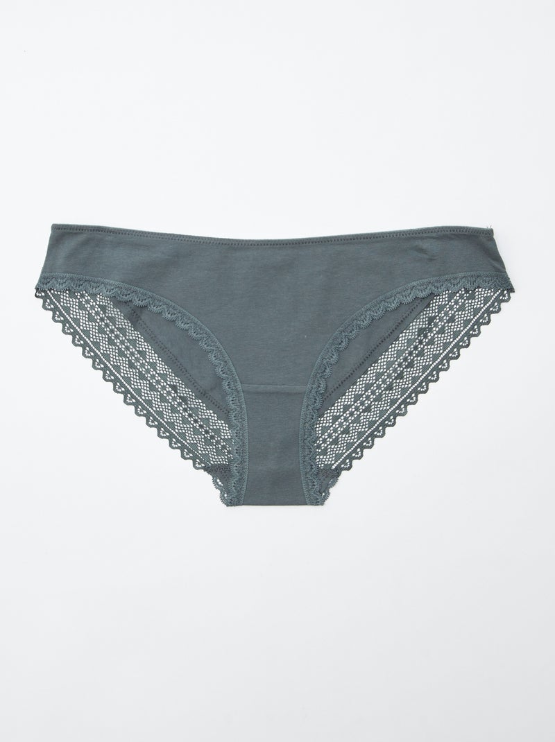 Lot de 3 culottes coton dentelle Rose/gris/blanc - Kiabi