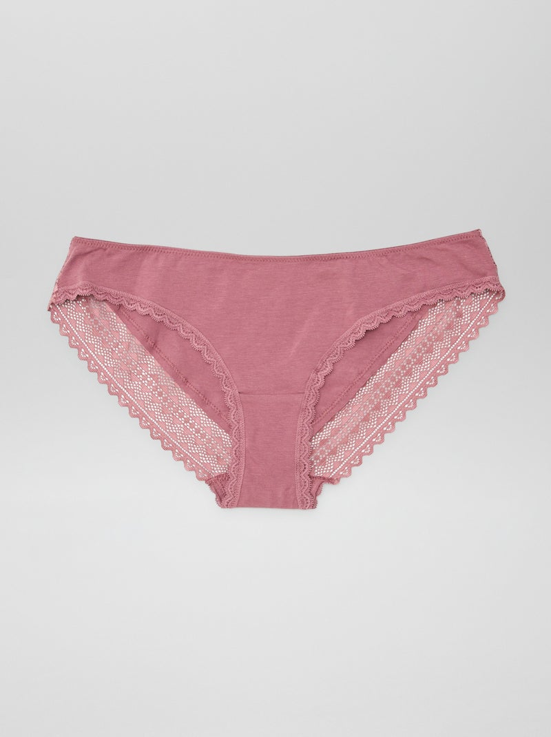 Lot de 3 culottes coton dentelle Violet - Kiabi