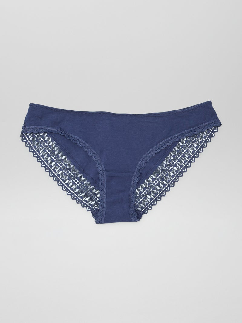 Lot de 3 culottes coton dentelle Violet - Kiabi