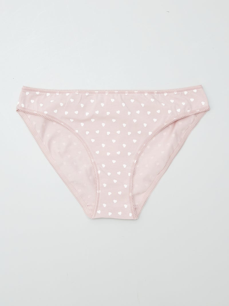 Lot de 3 culottes en coton coeurs rose/blanc/noir - Kiabi
