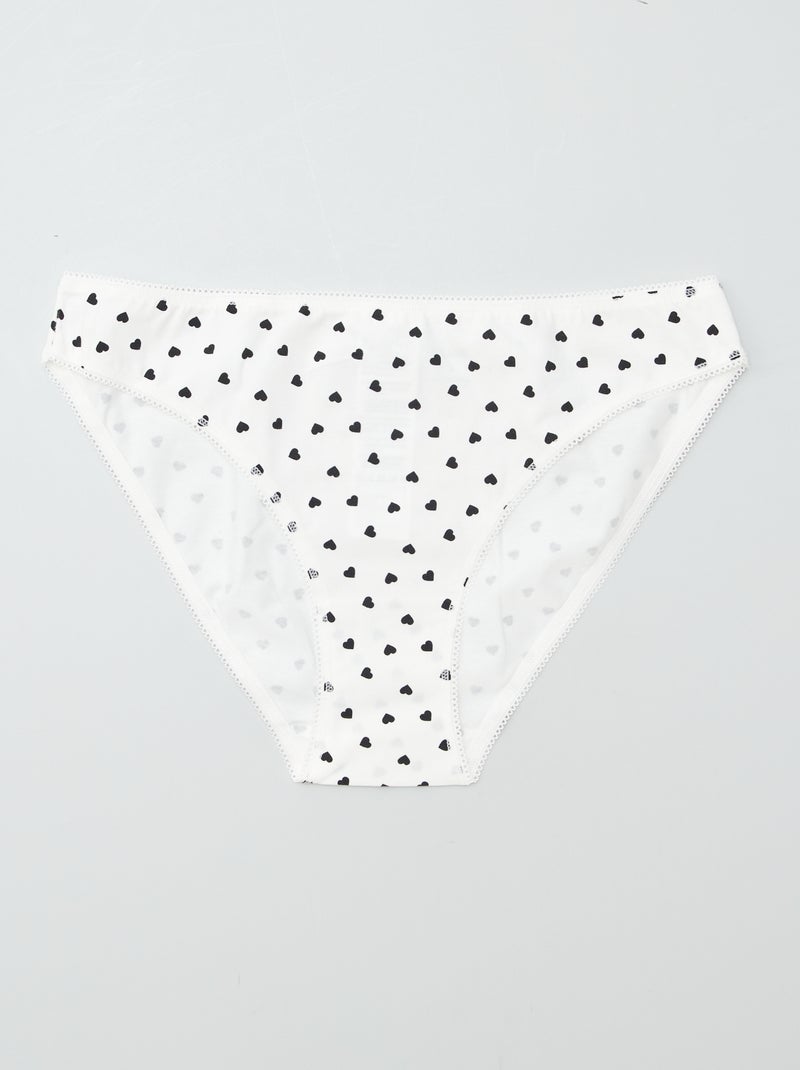 Lot de 3 culottes en coton coeurs rose/blanc/noir - Kiabi