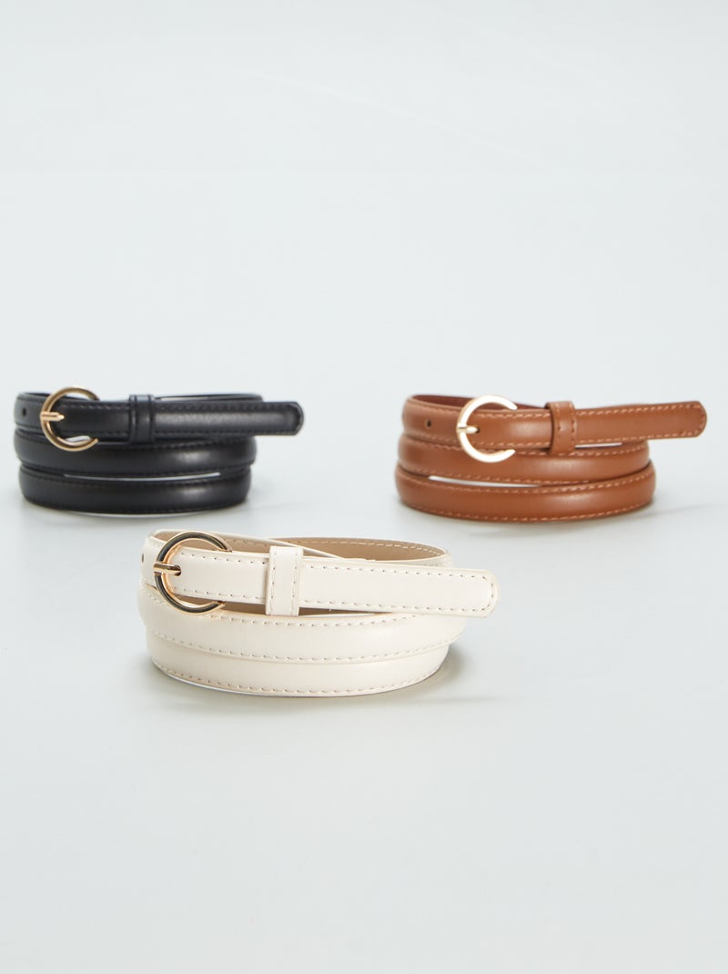Lot de 3 fines ceintures unies Marron - Kiabi