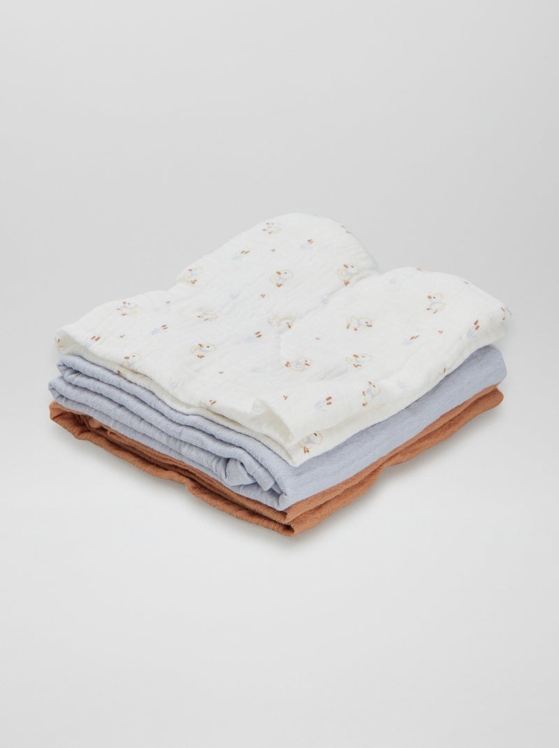 Lot de 3 langes Blanc/bleu - Kiabi