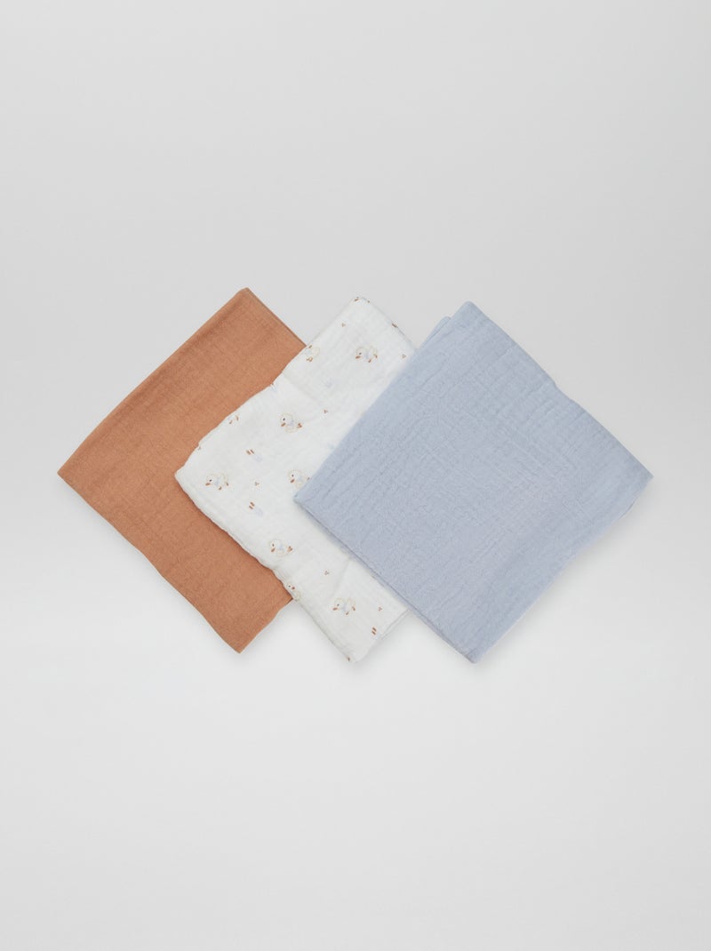 Lot de 3 langes Blanc/bleu - Kiabi