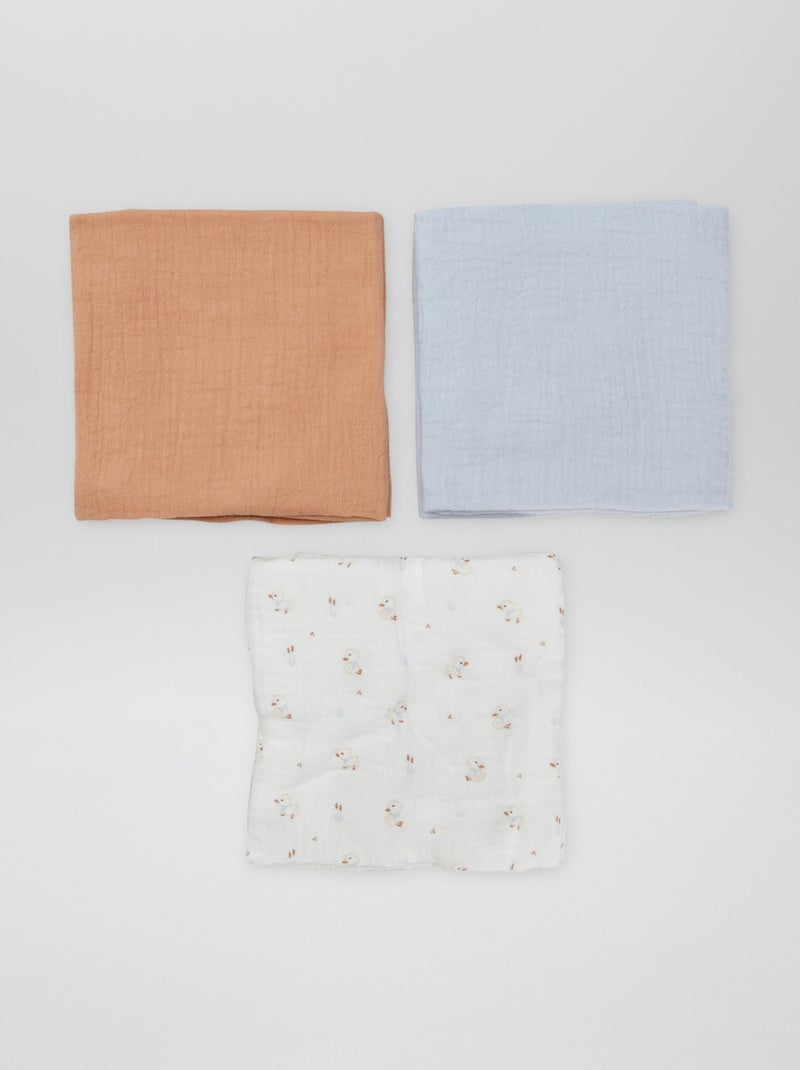 Lot de 3 langes Blanc/bleu - Kiabi