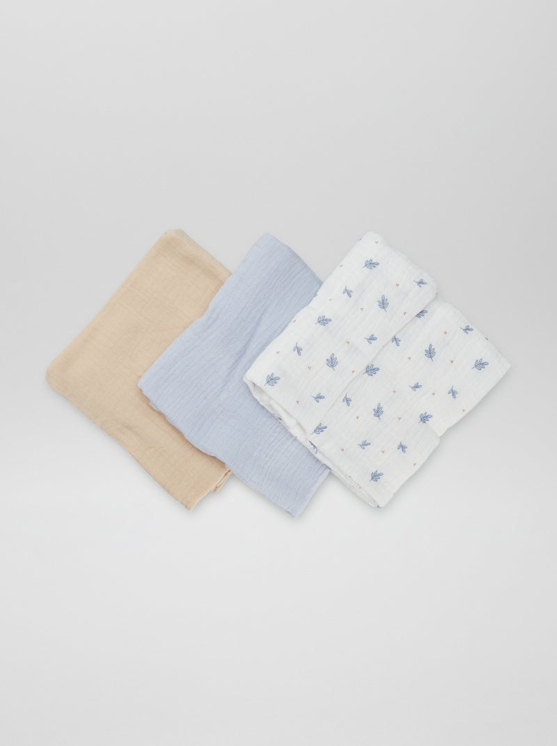 Lot de 3 langes en coton Bleu - Kiabi