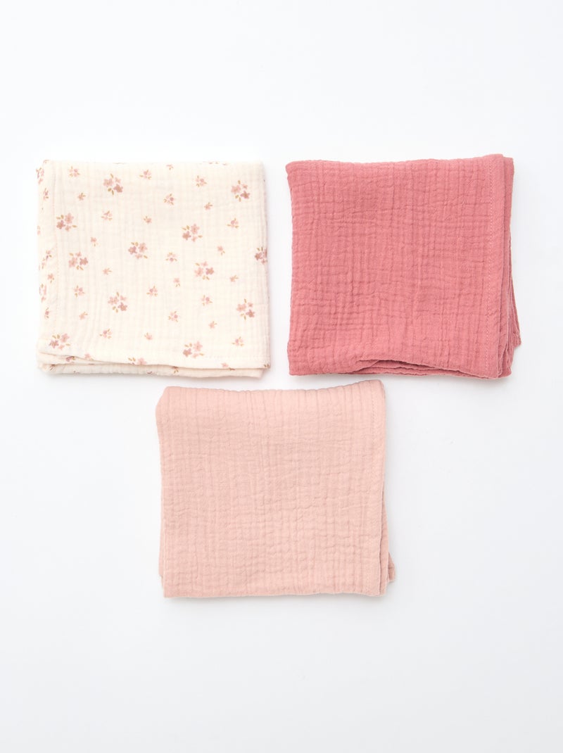 Lot de 3 langes en coton Rose - Kiabi