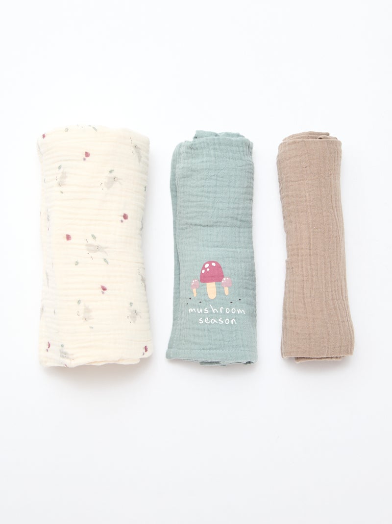 Lot de 3 langes en gaze de coton Blanc - Kiabi