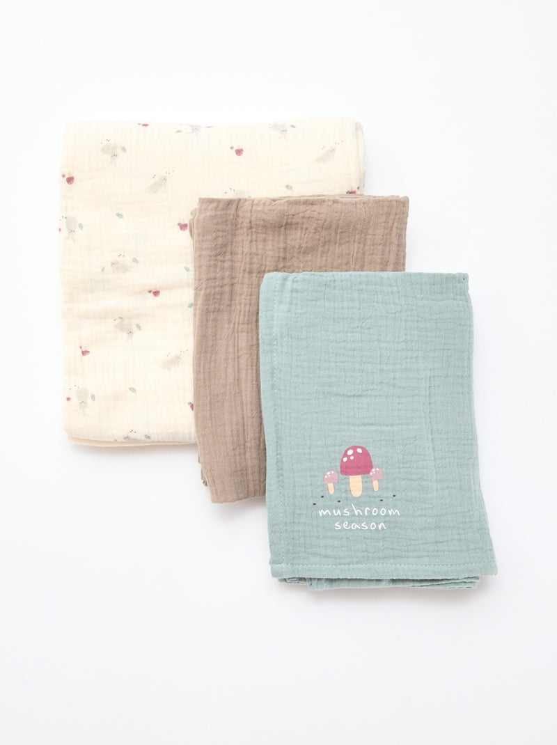 Lot de 3 langes en gaze de coton Blanc - Kiabi