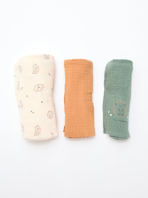 Lot de 3 langes en gaze de coton - Kiabi