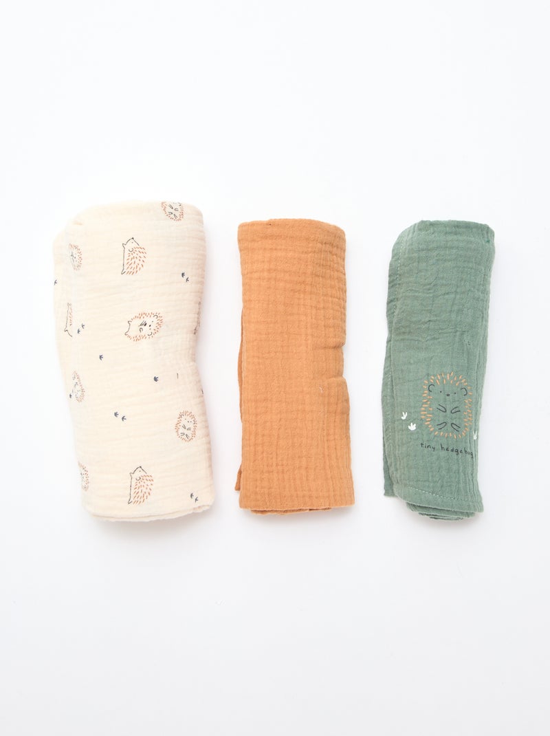 Lot de 3 langes en gaze de coton Blanc - Kiabi