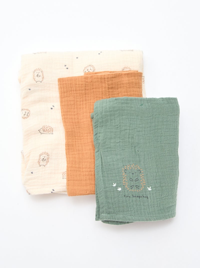 Lot de 3 langes en gaze de coton Blanc - Kiabi