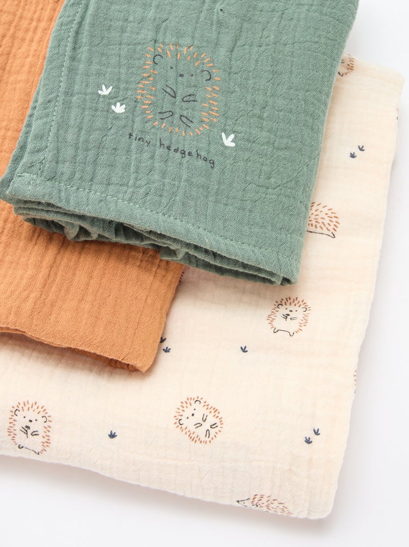 Lot de 3 langes en gaze de coton Blanc - Kiabi