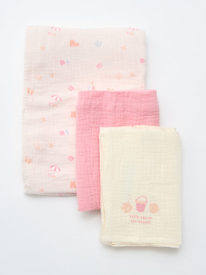 Lot de 3 langes en gaze de coton Rose - Kiabi