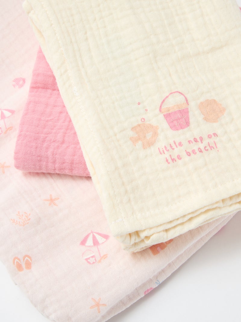 Lot de 3 langes en gaze de coton Rose - Kiabi