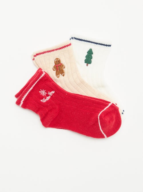 Lot de 3 paires de mi-chaussettes avec broderie fantaisie - Kiabi