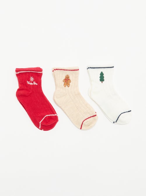 Lot de 3 paires de mi-chaussettes avec broderie fantaisie - Kiabi