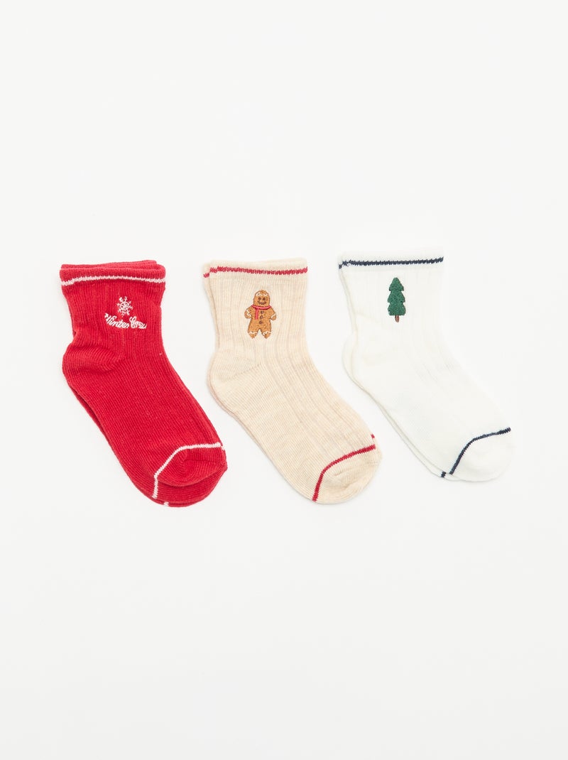 Lot de 3 paires de mi-chaussettes avec broderie fantaisie Blanc - Kiabi
