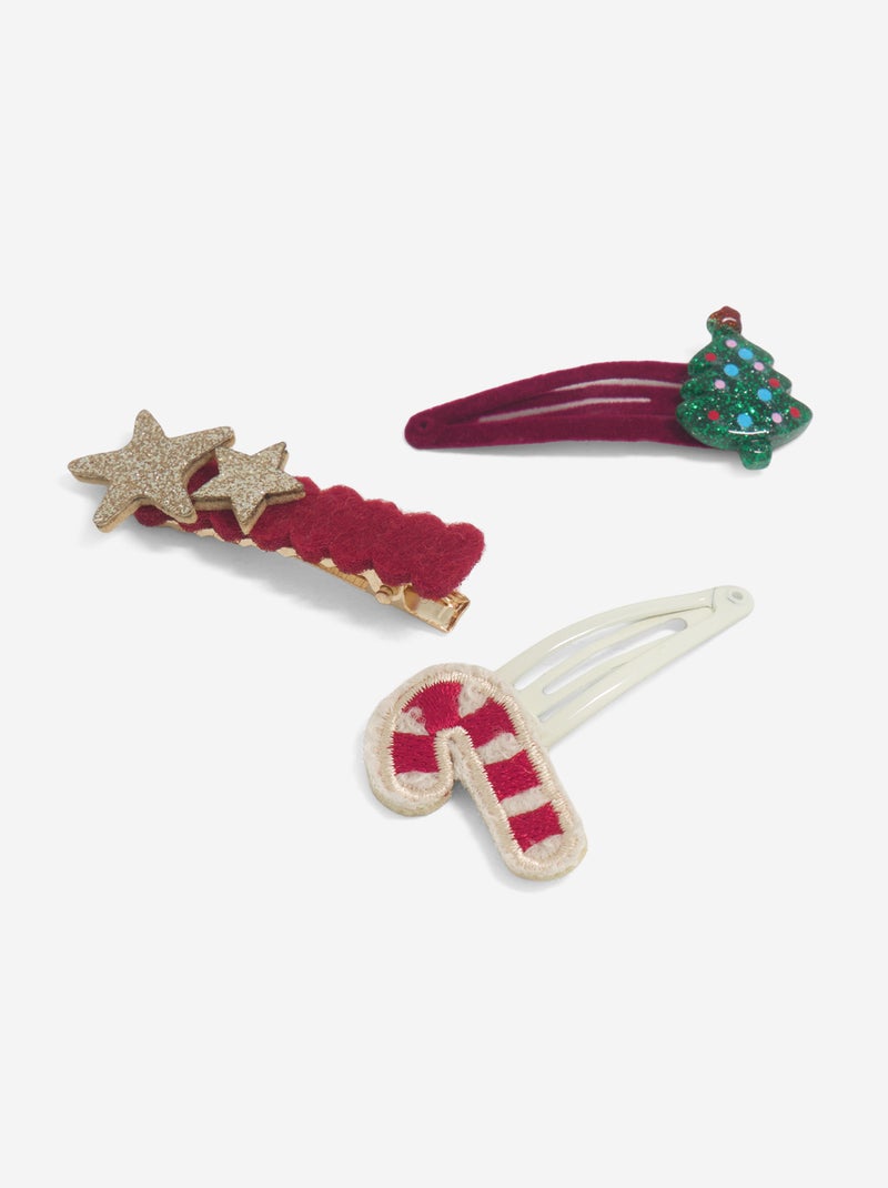 Lot de 3 pinces clic clac 'Noël' Rouge - Kiabi