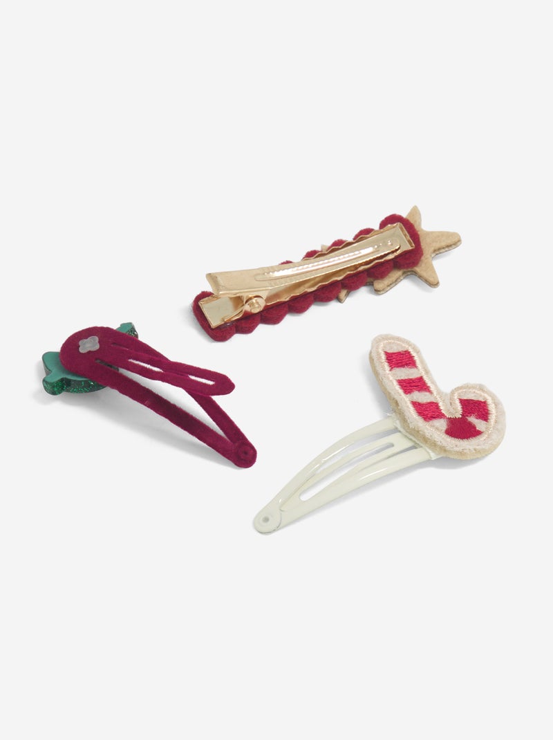 Lot de 3 pinces clic clac 'Noël' Rouge - Kiabi