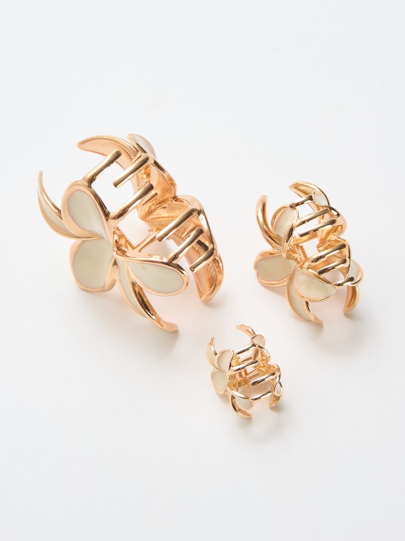 Lot de 3 pinces en fleurs dorées Beige - Kiabi