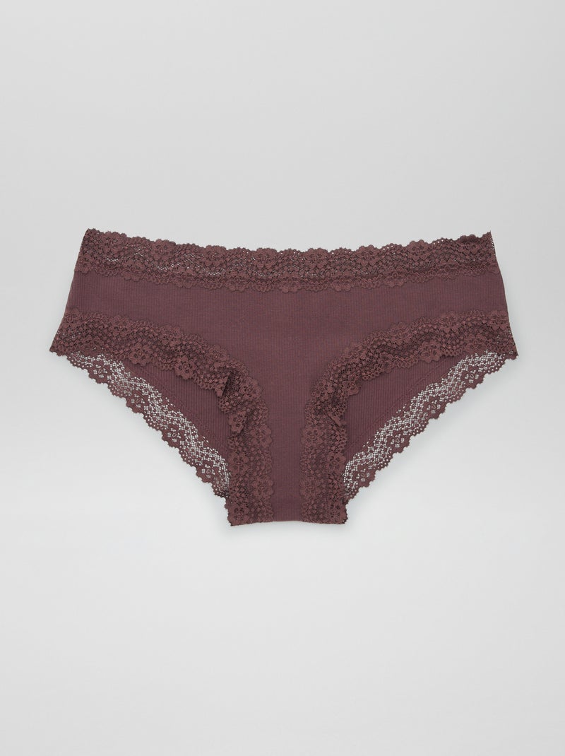 Lot de 3 shorties fines côtes écru/brun/prune - Kiabi