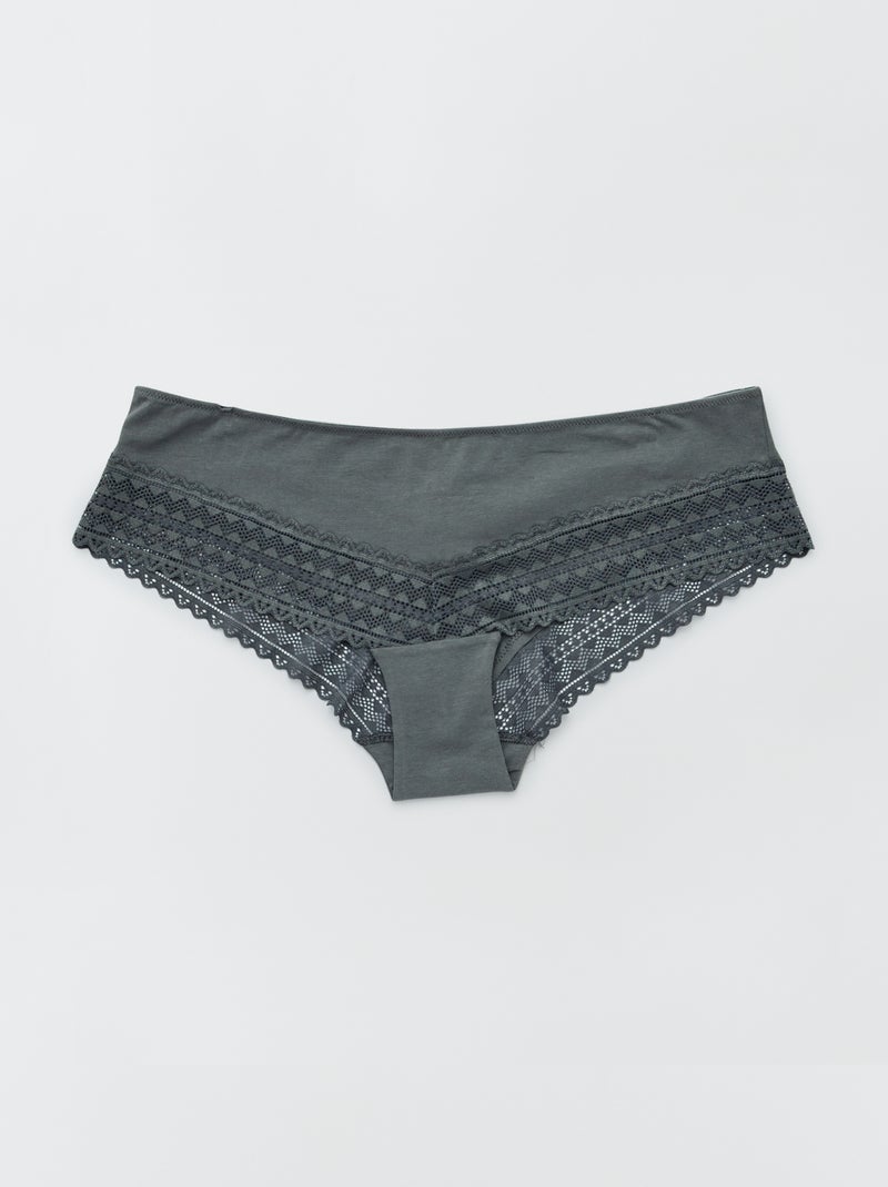Lot de 3 shorty avec dentelle rose grisé/écru/vert - Kiabi