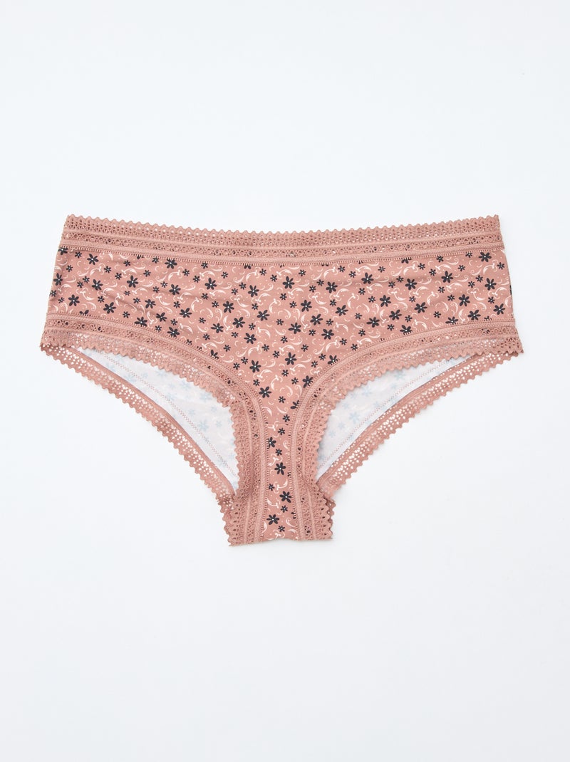 Lot de 3 shortys en microfibre imprimé Noir/beige/rose - Kiabi