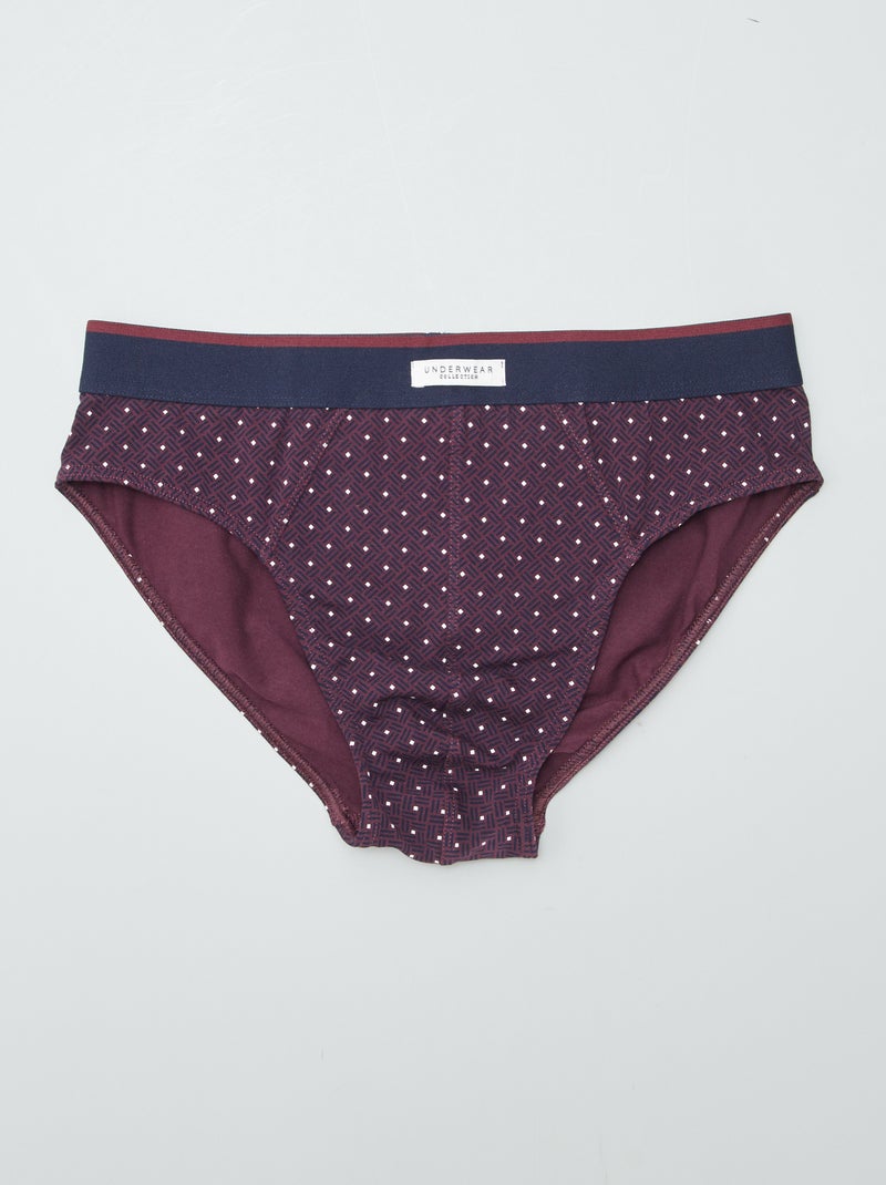 Lot de 3 slips imprimés Marine/bordeaux - Kiabi