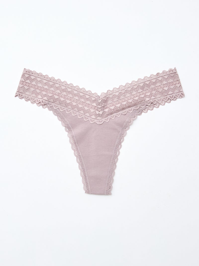 Lot de 3 strings coton et dentelle Blanc/gris/rose - Kiabi