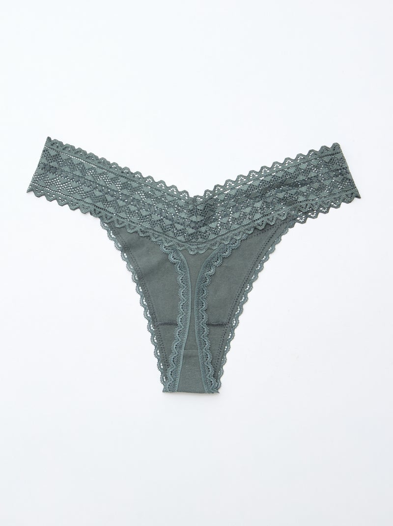 Lot de 3 strings coton et dentelle Blanc/gris/rose - Kiabi