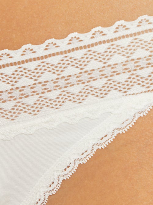 Lot de 3 strings coton et dentelle - Kiabi