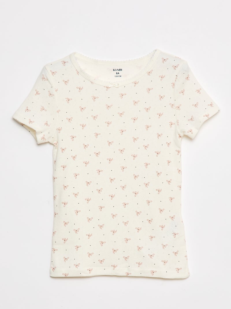 Lot de 3 t-shirts en maille pointelle Blanc/rose - Kiabi