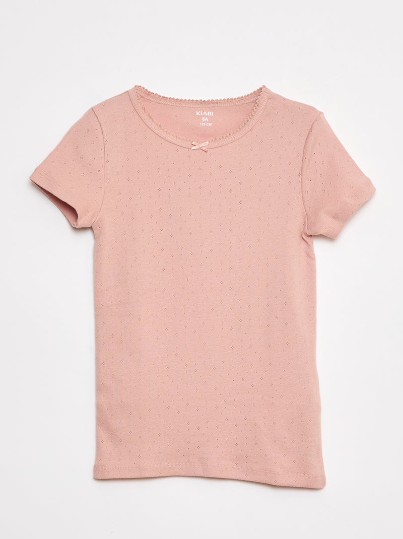 Lot de 3 t-shirts en maille pointelle Blanc/rose - Kiabi