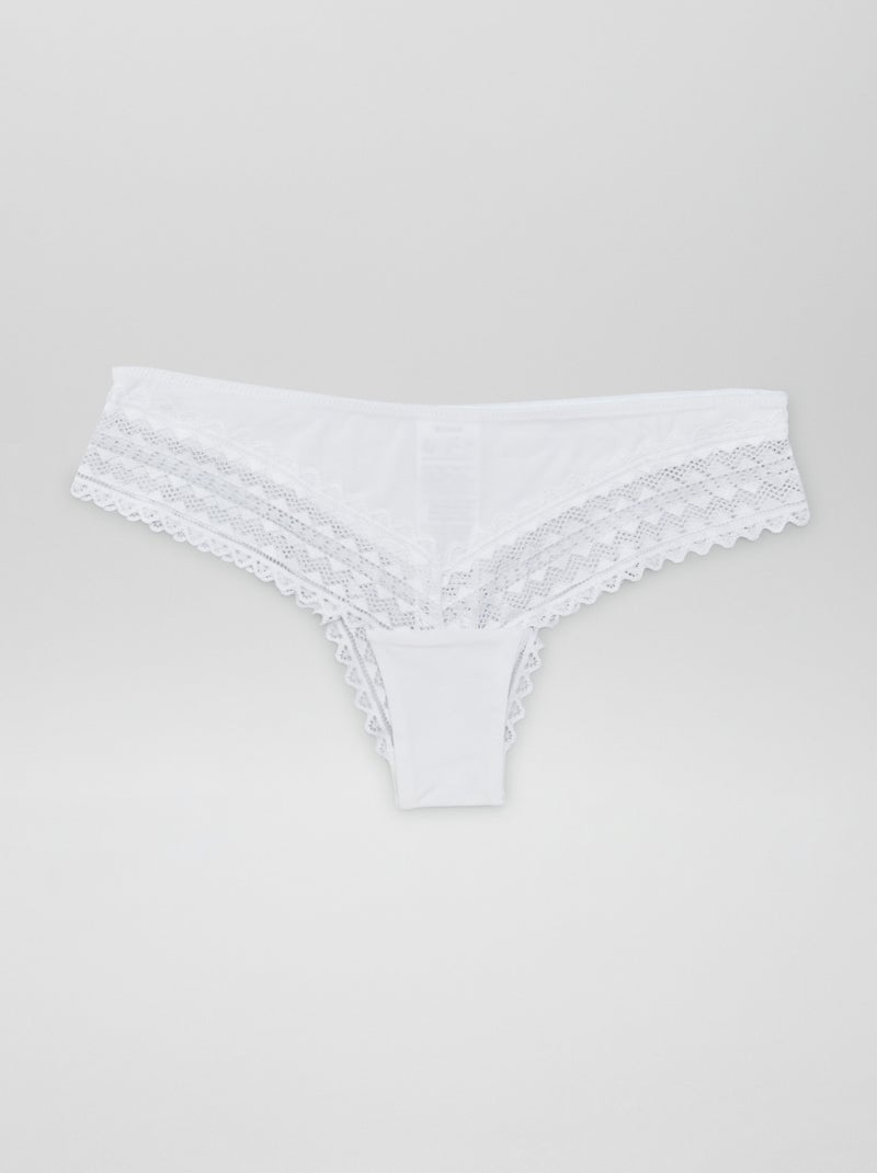 Lot de 3 tangas coton et dentelle Blanc/gris - Kiabi