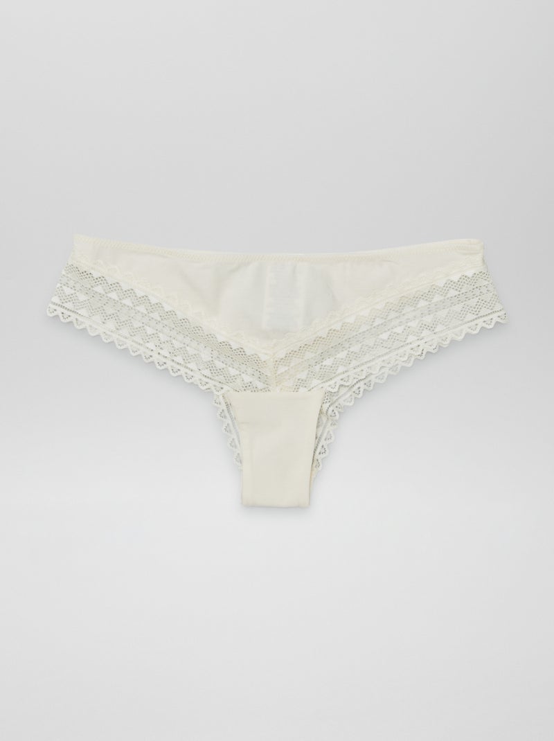 Lot de 3 tangas coton et dentelle Kaki - Kiabi